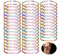 Friendship Bracelets, Adjustable Rainbow Jewelry, 100 Pieces Beaded, Cute Acrylic Motivational Stretch Bracelets With Alphabet Letters, Assorted Patterns & Colors For Adults