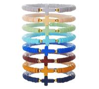 Friendship Bracelets for Women Boho Colorful Bohemian Rainbow Stackable Clay Beaded Bracelets Christian Cross Set Summer Beach Friendship Jewelry, One Size, Acrylic, no gemstone