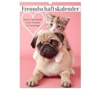 Friendship calendar - cats and dogs, best friends in an embrace UK-Version (Wall Calendar 2026 DIN A3 Portrait), CALVENDO 12 Month Wall Calendar