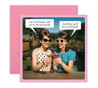 Friendship Card - Old and Senile - Gifts for Her, Women, Bestie, BFF, Girlfriends, Girls, Ladies - For Birthdays, Galentines or Just Because - Vintage style - Comes with an Envelope and Stickers
