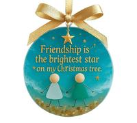Friendship Christmas Ornaments Timeless Friendships Heart Keepsake Sea Glass with Bells Ocean Themed Hanging Decorations for Xmas Tree Festive Home Decor with Heartwarming Friendship (Round-F)