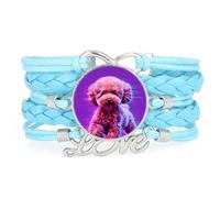 Friendship Fault Art Teddy Dog Love Adjustable Leather Braided Bracelet Blu