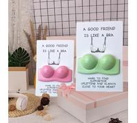 Friendship Gift Card with 3D Bra Design, Supportive Friend Greeting Card, Pink and Green Available, 7.5cm x 5cm