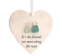 Friendship Gift For Women - Ceremic Heart Shaped Keepsake with Sea Inspired Print - Thoughtful Gift for Women Daughter Best Friend Sister - Hanging Ornament for Festive Decor