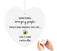 Friendship Gifts For Women,Ceramic Heart Shaped Plaque Thankyou Gif | Bee Pattern Heart-Shaped Ceramic Christmas Ornament,Thank You Pendant Gift,for Family,Friends,Loved Ones