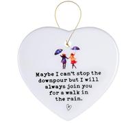 Friendship Gifts for Women, White Ceramics Heart Shape Pocket Hug Ornament Bestie Hard Times Encouragement Gifts Support Friendship Gifts - Maybe I Can't Stop the Downpour