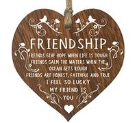 Friendship Hanging Wooden Heart Sign Plaque Ornament Best Friends Gifts - If The Ocean Gets Rough - Dark Wood Hearts Sign Thoughtful Gifts for Friends Colleagues Bestfriend, Decorative Hearts