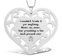 Friendship Heart Hanging Ornament, Stainless Steel Gift with Engraved Quote Your Friendship is The Best Present Ever, Inspirational Present for Women Men, Car, Tree, Birthday, Farewell, CHC645