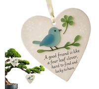 Friendship Heart Ornament - Acrylic Keepsake Heart-Shaped Sea Glass Friendship Decor, Hangable Christmas Tree Decoration With Bluebird & Clover, Sentimental Gift | For Best Friends, Girls, Beštie