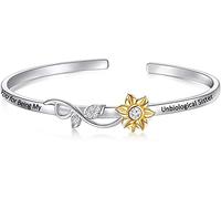 Friendship Jewelry Thank You for Being My Unbiological Sister Expandable Wire Bangle Bracelet Sister in Law Gift Soul Sister Jewelry Gift for Best Friend (Unbiological Sister-sunflower)