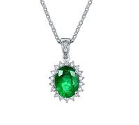 Friendship Necklaces For Women, Flower Shape 4 Prong 2CT Oval Cut Lab Created Emerald With 0.25CT zirconia 18K Gold/925 Sterling Silver Pendant Necklaces for Girls, Mother's Day/Valentine's Day Gift