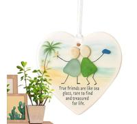 Friendship Ornaments for Women, Sea Glass Heart Pendant, Friendship Jewellery, Timeless Keepsake, Cute Decoration for Family, Colleagues, Sisters, Girls, Birthday, Graduation, Holiday, Christmas