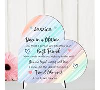Friendship Personalised Heart Freestanding Plaque for Best Friends, Birthdays, Gift for Friends, Besties, Sentimental Quote Keepsake Sign (Pastel Rainbow, MDF Wood - Small - 85mm x 80mm)