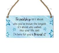 Friendship Plaque: "Friendship Isn’t About Who You’ve Known The Longest, It’s About Who Walked Into Your Life, Said I’m Here for You & Proved It" (Blue, Small: 19 cm (H) × 9 cm (W))
