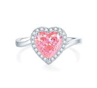 Friendship Ring, Promise Ring Band 4ct Heart Lab Created Padparadscha Sapphire with Moissanite 9K White Gold Size M 1/2
