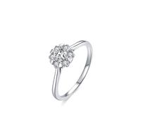 Friendship Ring, Silver Band Rings for Woman Flower with Round Shape Lab Created Diamond Pt950 Size M 1/2
