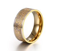 Friendship Ring, Stainless Steel Wedding Band for Women Gold Size T 1/2 8mm with Symbols Engraved Gifts for New Year Jewelry