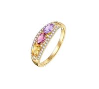 Friendship Ring, Vintage Engagement Ring Set with 0.7Cttw Oval Tourmaline, Citrine, Amethyst and Diamond 9K Yellow Gold Size U 1/2