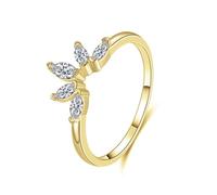 Friendship Rings, Gold Wedding Rings for Her Crown with Marquise Shape Moissanite 14K Yellow Gold Size I 1/2