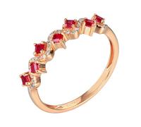 Friendship Rings Lab Created Ruby Rings for Women Sterling Silver 18K Rose Gold Drill Row with 0.37CT Red Ruby and Diamond Size P 1/2 Solid Not Plated Modern for Ladies New Year