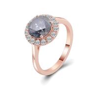 Friendship Rings Moissanite Ring Art Deco 9K Rose Gold Halo with Blue Gray Moissanite Size M 1/2 Elegant for Sister Birthday Jewelry