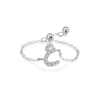 Friendship Rings, Mothers Ring Adjustable Chain Arabic Alphabet Design with Round Moissanite 9K White Gold Size L 1/2