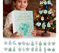 Friendship Sea Glass Advent Calendar 2025, 24 Days Countdown Calendar with 24 Miniature 2D Acrylic Christmas Tree Ornaments, Christmas Decoration Crafts (B)