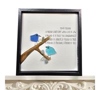 Friendship Sea Glass Art, Sea Photo Frame, 4.33x3.54x3.15in Foam Crystal Gift, Birds Branch Drink Mug Artwork, Handmade Wave Glass Picture for Dining and Kitchen
