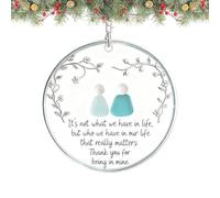 Friendship Sea Glass Christmas Ornament, 8cm 2D Flat Acrylic Hanging Decorations with Inspirational Quotes, Christmas Tree Hanging Ornament, Winter Holiday Theme (Round Sky Blue)