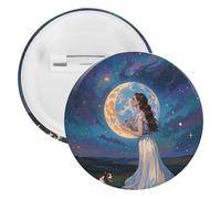 Friendship Under The Giant Moon Badge Metal Round Pins, Lightweight Brooch for Backpack, Fashion Button Pins Badge for Shirts, Jackets, Shawl Coat, Unisex, 12PCS, Tinplate, metal round pins