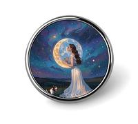 Friendship Under The Giant Moon Brooch with Button Design, Funny Backpack Pins for Women, Personalized Brooch Pins for Men, Round Badge for Hat, Cute Badge Holders for Activity