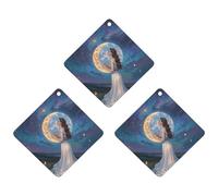 Friendship Under The Giant Moon Car Air Freshener, 3 Pcs Rhombus Hanging Air Freshener Cards, Long Lasting Fragrance Scented Cards for Car, Home, Office Black-style
