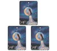 Friendship Under The Giant Moon Car Air Freshener, 3 Pcs Square Hanging Air Freshener Cards, Long Lasting Fragrance Scented Cards for Car, Home, Office White-style