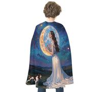Friendship Under The Giant Moon Halloween Cape Unisex, Reversible Satin Cloak for Cosplay, Christmas, Halloween Party