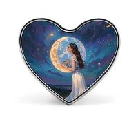 Friendship Under The Giant Moon Lapel Pin Heart Shaped Brooch for Women Men, Metal Badge with Smooth Edges, Fashion Accessory for Jackets, Denim, Gifts