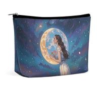 Friendship Under The Giant Moon Makeup Bag for Women Portable Cosmetic Waterproof Pouch Aesthetic Handheld Travel Work