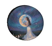 Friendship Under The Giant Moon Spare Tire Cover, 24inch Oxford Wheel Protector Travel Accessories, Waterproof Dustproof Wheel Tire Covers for RV Jeep SUV Camper Truck