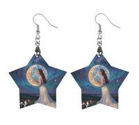 Friendship Under The Giant Moon Wooden Earrings for Women, Vintage Elegant Wood Jewelry, Lightweight Earrings for Wedding, Party, Everyday Jewelry Gift, Circular, Wood, wood