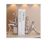 FriendshipHome Home Decor Abstract Figure Ceramic Book Ends for Heavy Books Unique Design Table Center Piece(Silver)