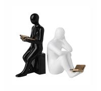 FriendshipHome Home Decor Modern Black and White Ceramic Abstract Character Bookends Unique Heavy Book Shelf Table Center Piece