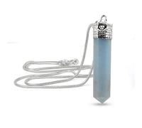 Frienemy Home Natural Angelite Pencil Pendant With Chain, Light Blue, Size 30-35 Mm, For Reiki, Crystal, Numerology, Tarot, Astrology & Feng Shui, Unisex, Chain Included