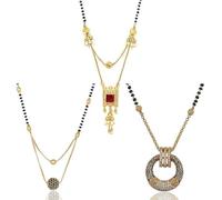 Frienemy Home Presents American Diamond One Gram Gold Plated Nacklace Combo of 3 Mangalsutra Tanmaniya Nallapusalu Black Bead & Golden Chain for Woman & Girls (Yellow) #Frienemy-1137