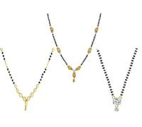 Frienemy Home Presents One Gram Gold Plated Combo of 3 Mangalsutra Necklace Pendant Tanmaniya Nallapusalu Black Bead Chain for Woman and Girls #Frienemy-2077