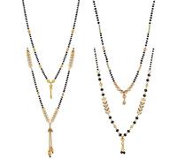 Frienemy Home Presents One Gram Gold Plated Combo of 4 Mangalsutra Necklace Pendant Tanmaniya Nallapusalu Black Bead Chain for Women & Girls (Yellow) #Frienemy-1282
