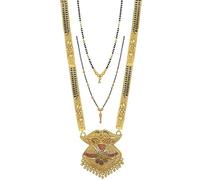 Frienemy Home Presents Traditional Gold Plated Hand Meena 30Inch Long and 18Inch Short Combo of 3 Mangalsutra/Tanmaniya/Nallapusalu/Black Beads for Women and Girls #Frienemy-1483