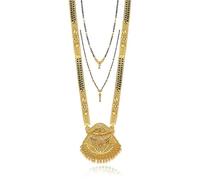 Frienemy Home Presents Traditional Gold Plated Hand Meena 30Inch Long and 18Inch Short Combo of 3 Mangalsutra/Tanmaniya/Nallapusalu/Black Beads for Women and Girls #Frienemy-1268