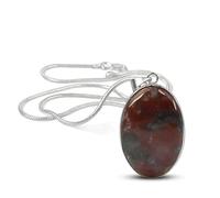 Frienemy Presents Bloodstone Pendant Natural Crystal Stone Pendant/Locket with Metal Chain Oval Shape for Reiki and Crystal Gemstone for Unisex (Color Green & Red) #Frienemy-0136