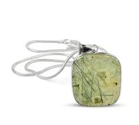 Frienemy Presents Epidote/Prehnite Pendant Square Shape Crystal Stone Locket - Pendant with Metal Chain for Reiki and Crystal Gemstone for Unisex (Color Green) #Frienemy-0097