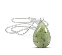 Frienemy Presents Prehnite Pendant Epidote Drop Shape Crystal Stone Locket - Pendant with Metal Chain for Reiki and Crystal Gemstone for Unisex (Color Green) #Frienemy-0151