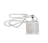 Frienemy Presents Selenite Pendant Square Shape Crystal Stone Locket - Pendant with Metal Chain for Reiki and Crystal Gemstone for Unisex (Color White) #Frienemy-0006
